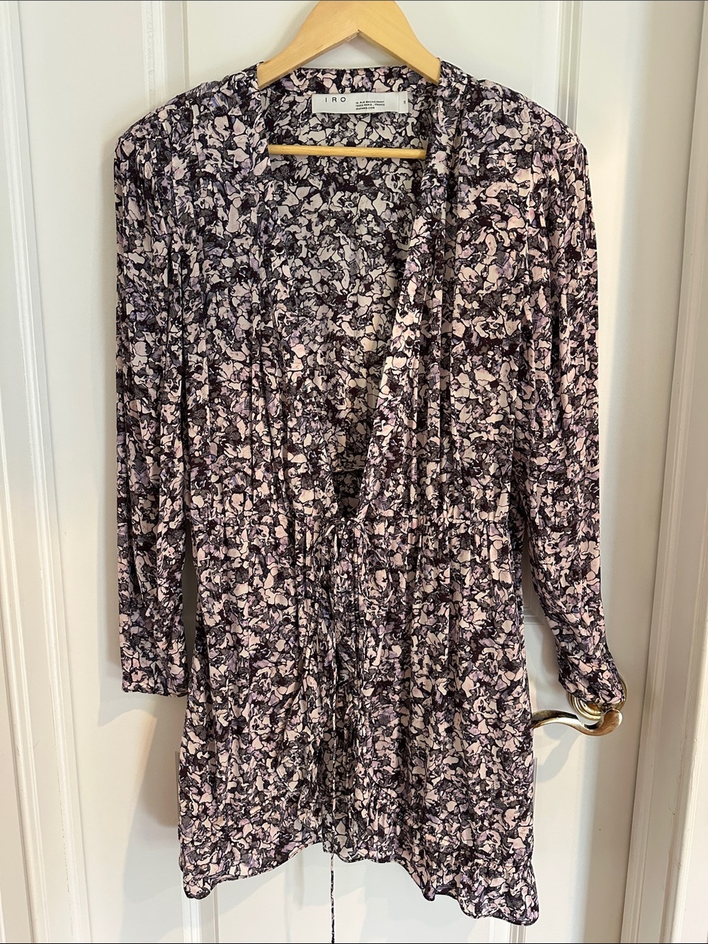 IRO Light Pink and Black Floral Long-Sleeve Tunic